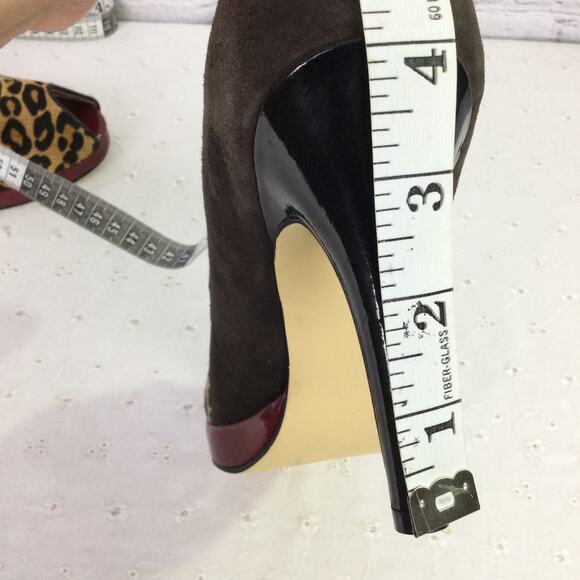 Chi Faichi Chita Print Calf Hair Leather Suede Baddie Peep Toe Mob Wife Heel 9M - Picture 10 of 12